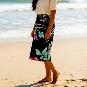 Leonard Paris Floral Black Skirt